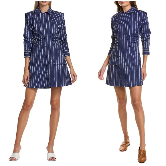 New! DEREK LAM 10 CROSBY Solana Striped Mini Shirtdress 💙 sizes 0 and 10 - Picture 1 of 16